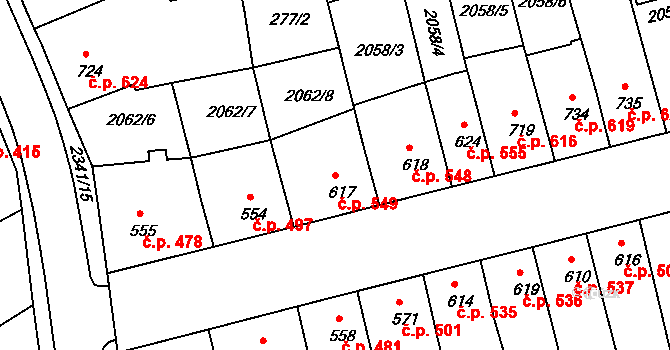 Ústí nad Orlicí 549 na parcele st. 617 v KÚ Ústí nad Orlicí, Katastrální mapa