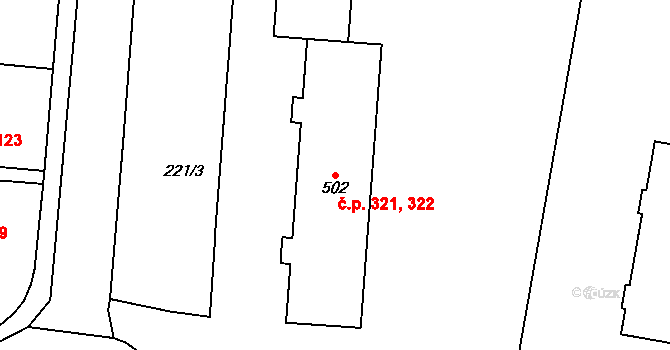 Krasice 321,322, Prostějov na parcele st. 502 v KÚ Krasice, Katastrální mapa