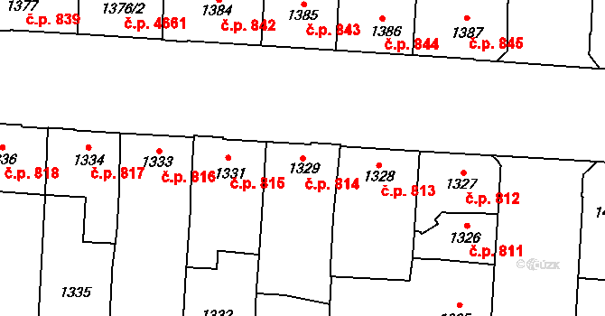 Prostějov 814 na parcele st. 1329 v KÚ Prostějov, Katastrální mapa