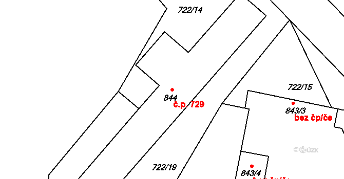 Přibyslav 729 na parcele st. 844 v KÚ Přibyslav, Katastrální mapa