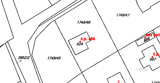 Libouchec 499 na parcele st. 824 v KÚ Libouchec, Katastrální mapa