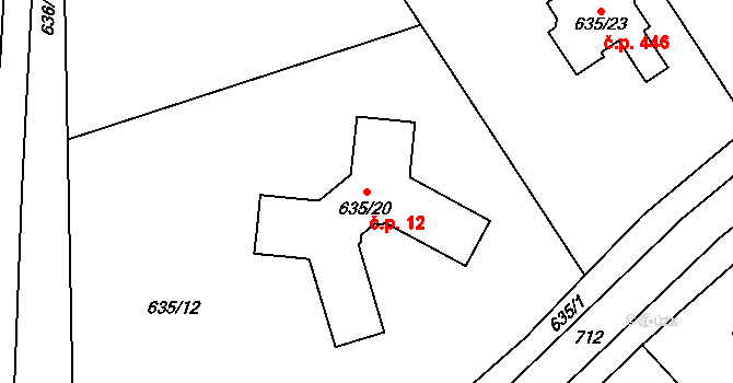 Svatava 12 na parcele st. 635/20 v KÚ Svatava, Katastrální mapa
