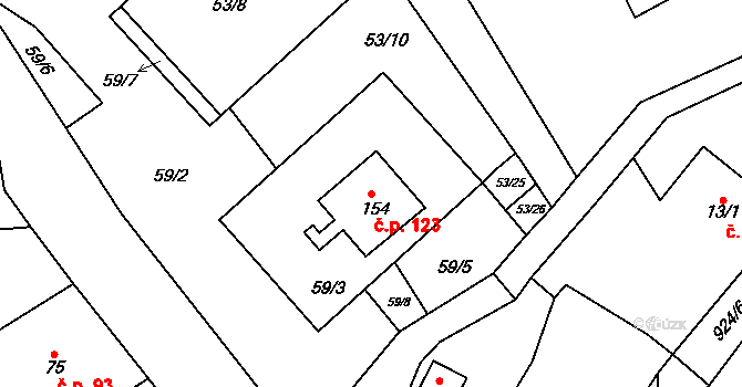 Dolní Nivy 123 na parcele st. 154 v KÚ Dolní Nivy, Katastrální mapa