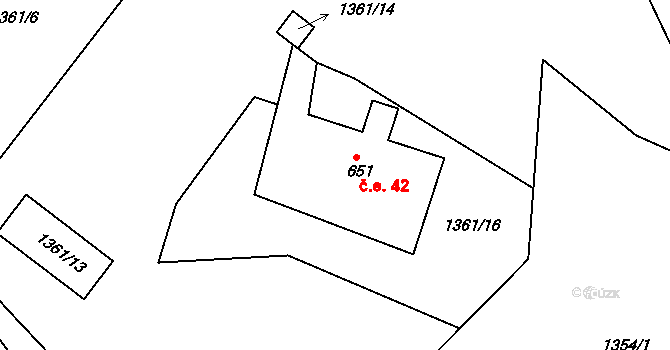 Suchá 42, Jáchymov na parcele st. 651 v KÚ Jáchymov, Katastrální mapa