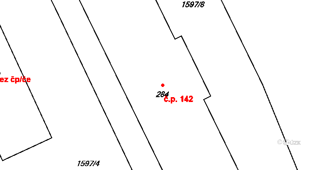 Horní Libchava 142 na parcele st. 284 v KÚ Horní Libchava, Katastrální mapa