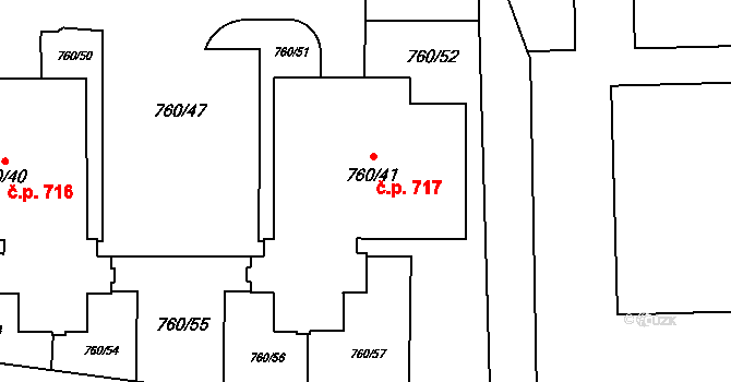 Letňany 717, Praha na parcele st. 760/41 v KÚ Letňany, Katastrální mapa