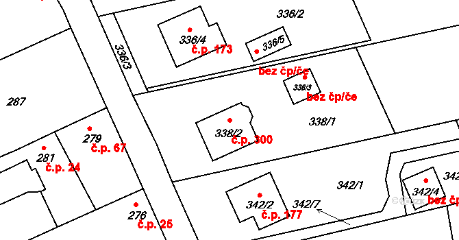 Obůrka 300, Blansko na parcele st. 338/2 v KÚ Těchov, Katastrální mapa