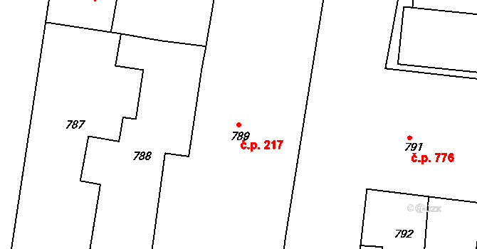 Holešovice 217, Praha na parcele st. 789 v KÚ Holešovice, Katastrální mapa