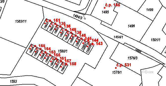Rumburk 1 144, Rumburk na parcele st. 1580/7 v KÚ Rumburk, Katastrální mapa
