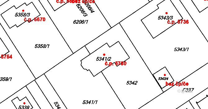Chomutov 5780 na parcele st. 5341/2 v KÚ Chomutov I, Katastrální mapa
