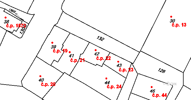 Bruntál 22 na parcele st. 42 v KÚ Bruntál-město, Katastrální mapa