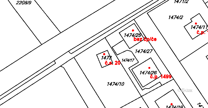 Hořovice 20 na parcele st. 1473 v KÚ Hořovice, Katastrální mapa