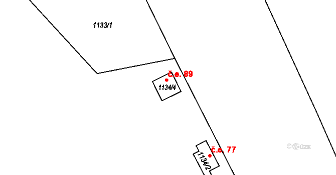 Lešany 89 na parcele st. 1134/4 v KÚ Lešany nad Sázavou, Katastrální mapa