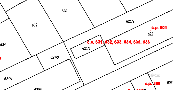 Štětí 631,632,633,634,635, na parcele st. 621/4 v KÚ Štětí I, Katastrální mapa