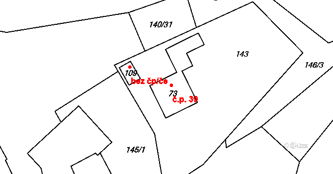 Chroustov 39, Bohdalov na parcele st. 73 v KÚ Chroustov u Bohdalova, Katastrální mapa