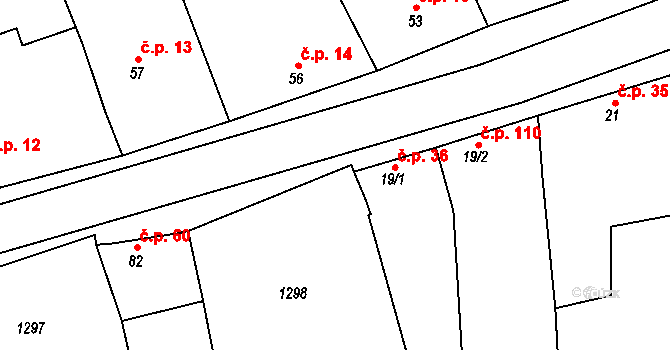 Heroltice 36, Hoštice-Heroltice na parcele st. 19/1 v KÚ Heroltice, Katastrální mapa