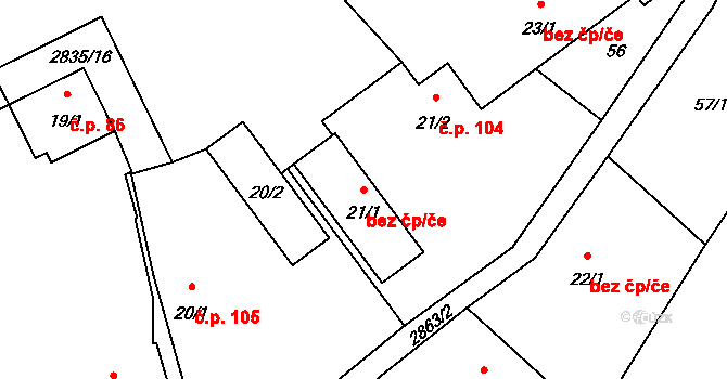 Očihov 40604527 na parcele st. 21/1 v KÚ Očihov, Katastrální mapa
