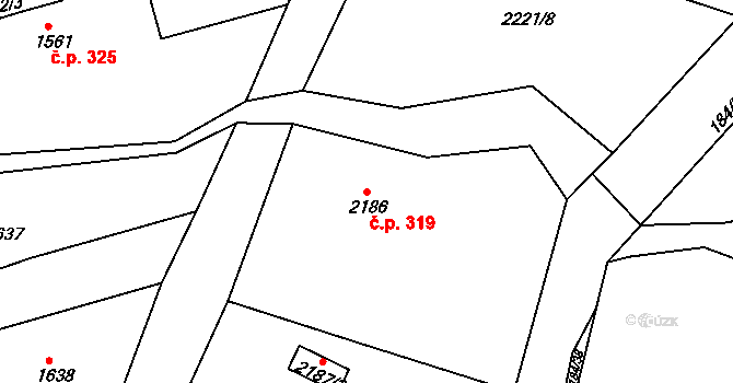 Želechovice nad Dřevnicí 319 na parcele st. 2186 v KÚ Želechovice nad Dřevnicí, Katastrální mapa