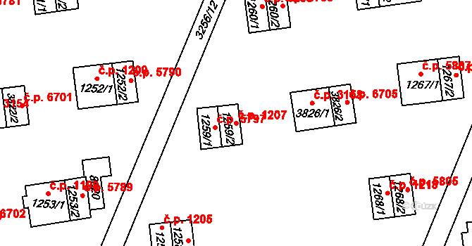 Zlín 1207 na parcele st. 1259/2 v KÚ Zlín, Katastrální mapa