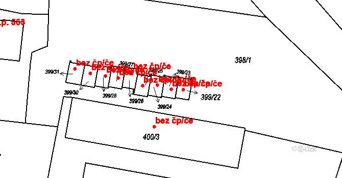 Březnice 42282527 na parcele st. 399/23 v KÚ Březnice, Katastrální mapa