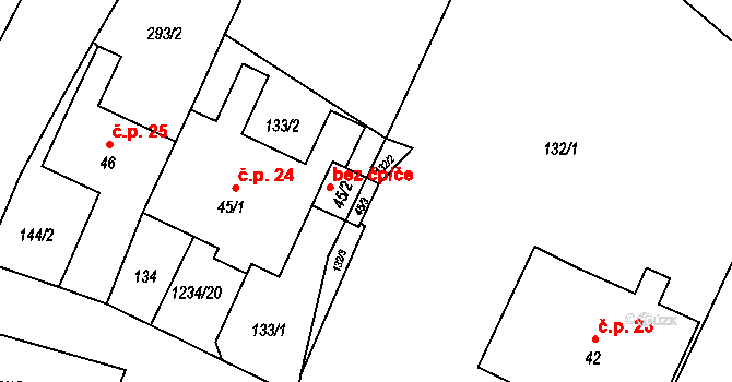 Javorník 43613527 na parcele st. 45/3 v KÚ Javorník u Svitav, Katastrální mapa