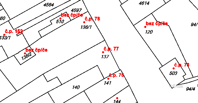 Mistřice 77 na parcele st. 137 v KÚ Mistřice I, Katastrální mapa
