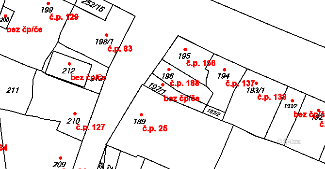 Majetín 48404527 na parcele st. 197/1 v KÚ Majetín, Katastrální mapa