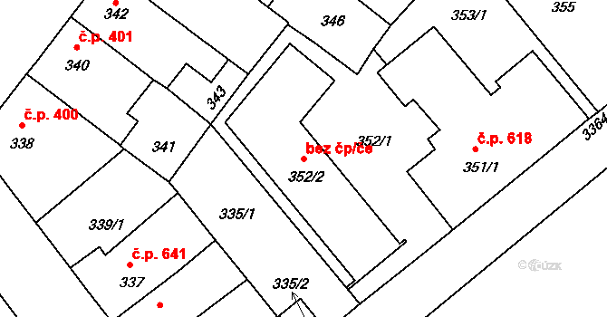Pelhřimov 48456527 na parcele st. 352/2 v KÚ Pelhřimov, Katastrální mapa