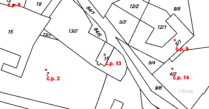 Kaňkov 13, Braňany na parcele st. 15 v KÚ Kaňkov, Katastrální mapa