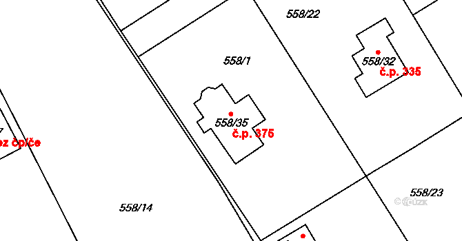 Třebestovice 375 na parcele st. 558/35 v KÚ Třebestovice, Katastrální mapa