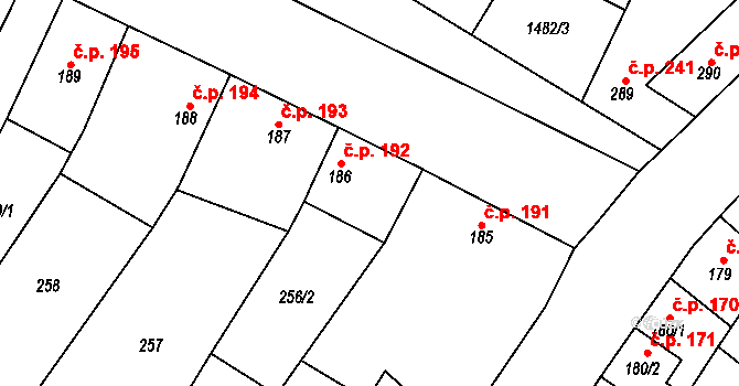 Kostelec nad Labem 192 na parcele st. 186 v KÚ Kostelec nad Labem, Katastrální mapa