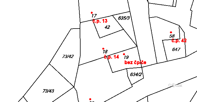 Byškovice 14, Neratovice na parcele st. 18 v KÚ Byškovice, Katastrální mapa