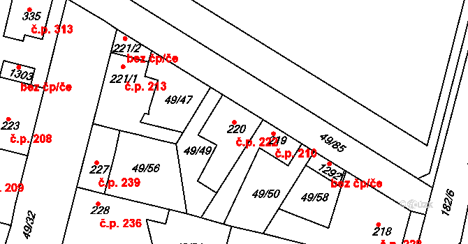 Lobeček 222, Kralupy nad Vltavou na parcele st. 220 v KÚ Lobeček, Katastrální mapa
