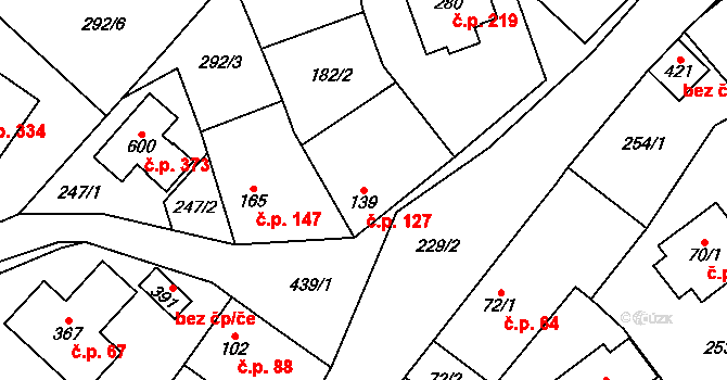 Červený Újezd 127 na parcele st. 139 v KÚ Červený Újezd, Katastrální mapa