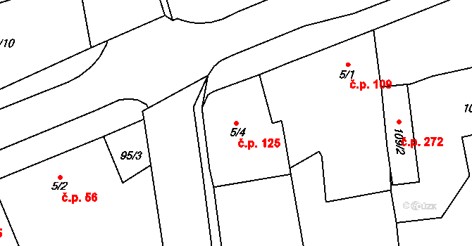 Rudná 125 na parcele st. 5/4 v KÚ Dušníky u Rudné, Katastrální mapa