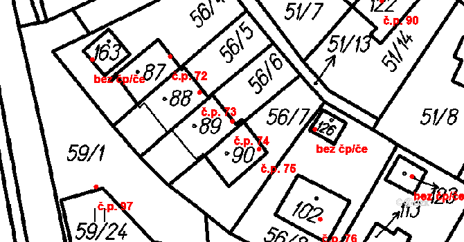Mochtín 74 na parcele st. 89 v KÚ Mochtín, Katastrální mapa