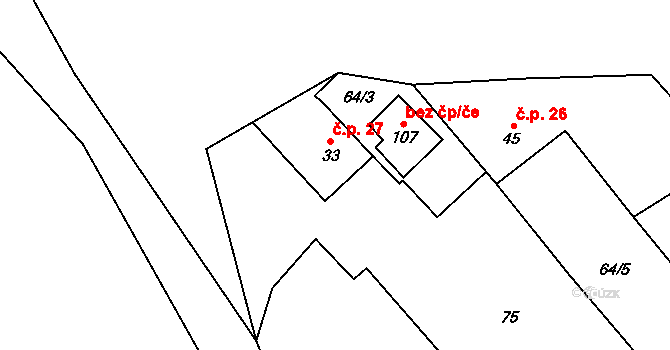 Lipka 27, Horní Bradlo na parcele st. 33 v KÚ Lipka, Katastrální mapa