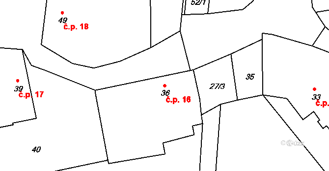 Střeziměřice 16, Chvalkovice na parcele st. 36 v KÚ Střeziměřice, Katastrální mapa