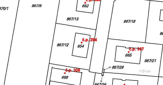 Kozojedy 294 na parcele st. 654 v KÚ Kozojedy u Kostelce nad Černými Lesy, Katastrální mapa