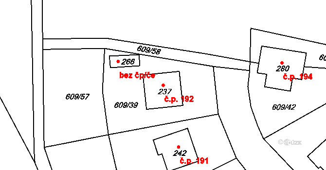 Chromeč 192 na parcele st. 237 v KÚ Chromeč, Katastrální mapa
