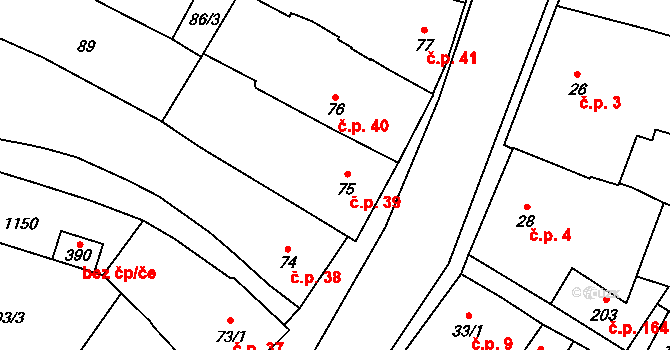 Husinec 39 na parcele st. 75 v KÚ Husinec, Katastrální mapa