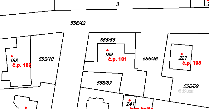 Krušovice 181 na parcele st. 199 v KÚ Krušovice, Katastrální mapa