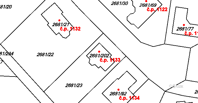 Bučovice 1133 na parcele st. 2681/202 v KÚ Bučovice, Katastrální mapa