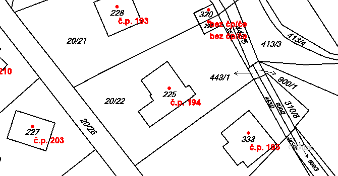 Perštejn 194 na parcele st. 225 v KÚ Perštejn, Katastrální mapa
