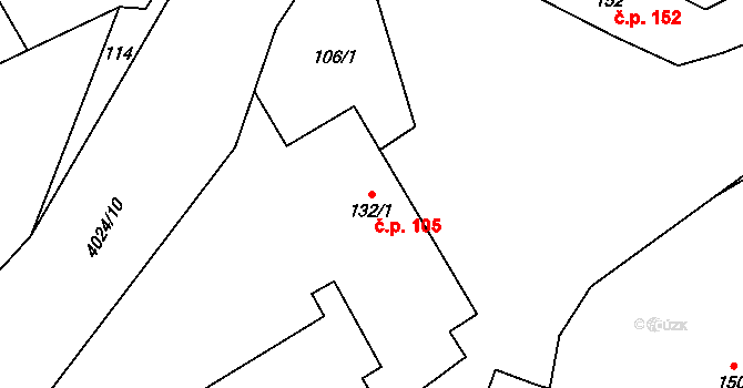 Kryry 105 na parcele st. 132/1 v KÚ Kryry, Katastrální mapa