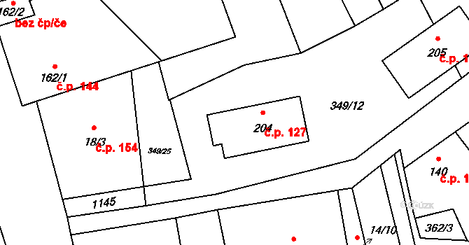 Měcholupy 127 na parcele st. 204 v KÚ Měcholupy u Žatce, Katastrální mapa