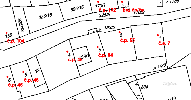 Stradonice 54, Peruc na parcele st. 3 v KÚ Stradonice u Pátku, Katastrální mapa