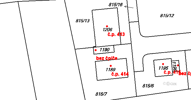 Záryby 91305527 na parcele st. 1190 v KÚ Martinov, Katastrální mapa