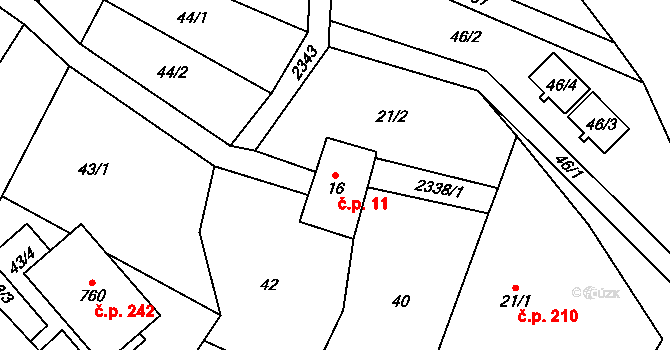 Rajnochovice 11 na parcele st. 16 v KÚ Rajnochovice, Katastrální mapa