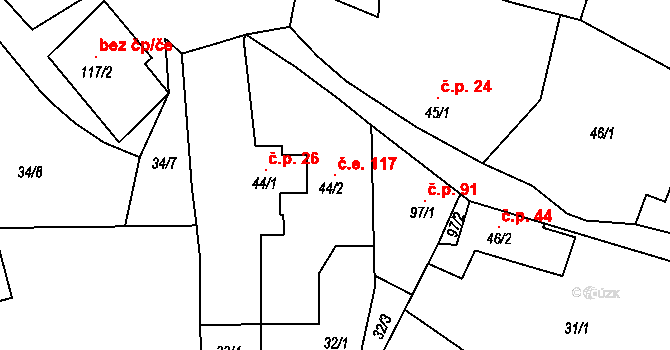 Chotiměř 117 na parcele st. 44/2 v KÚ Chotiměř, Katastrální mapa